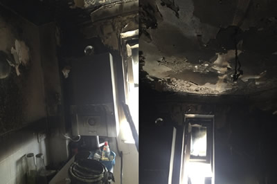 Photo of fire damaged kitchen in Bromley, Kent.